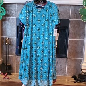 LuLaRoe 2XL Carly High-Low Dress Teal Aztec- NWT